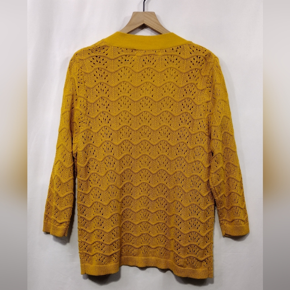NWT Sagharbor Eyelet Open Front Cardigan Women's L Mustard Yellow Boho Retro Y2K - Picture 5 of 8
